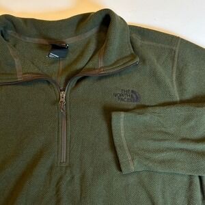 The North Face Mens Dark Green Textured Fleece 1/4 Zip Pullover Sweater XL
